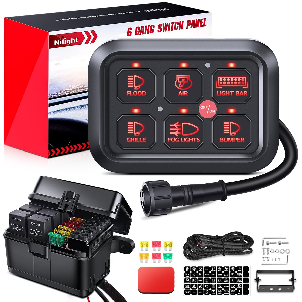 Nilight 6 Gang Switch Panel Relay System Automatic Dimmable