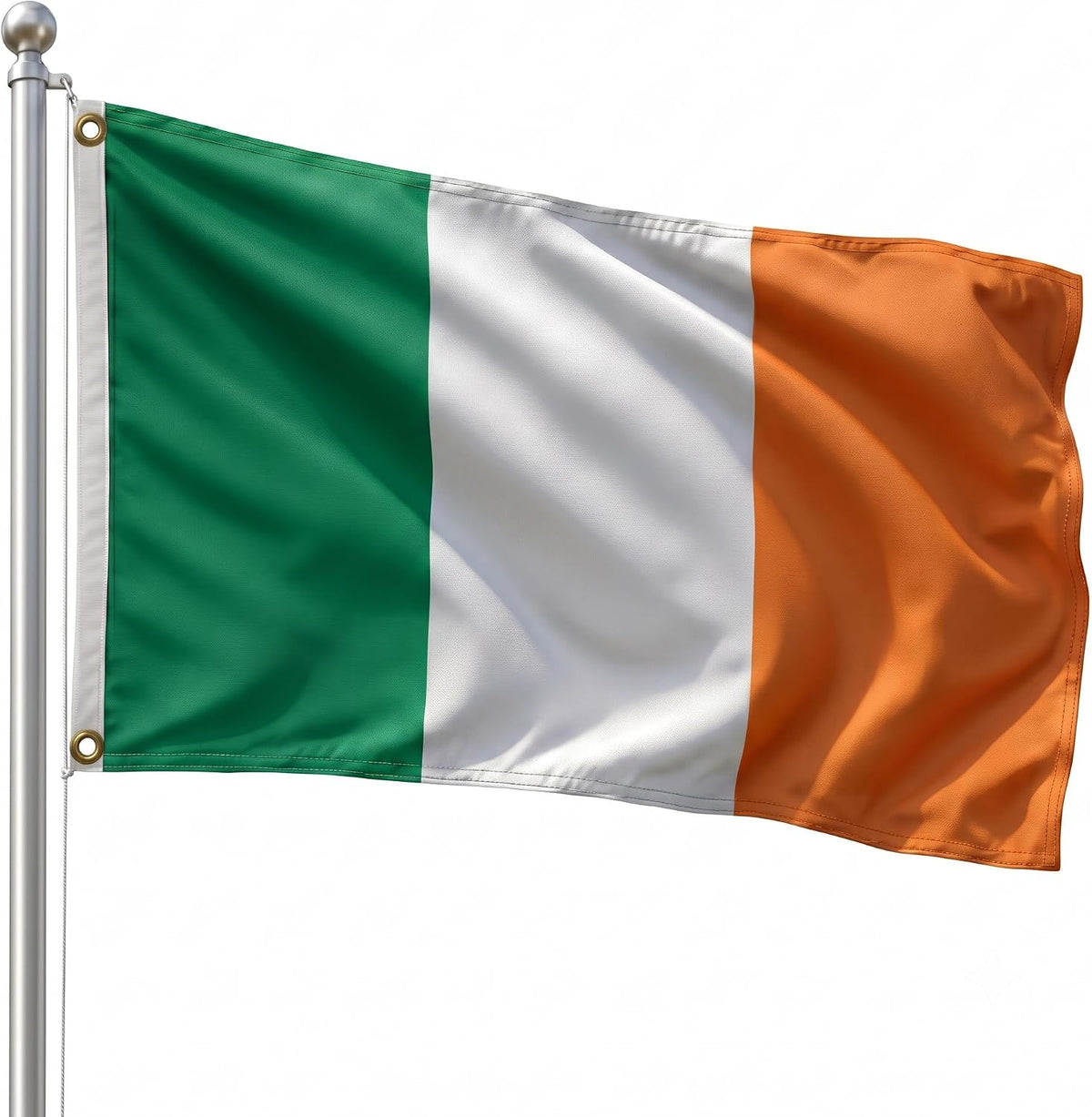 DMSE Ireland National Flag, 2ft x 3ft - Fade-Resistant Outdoor & Indoor Flag - Quad-Stitched Fly End & Heavy-Duty Brass Grommets (2ft x 3ft)