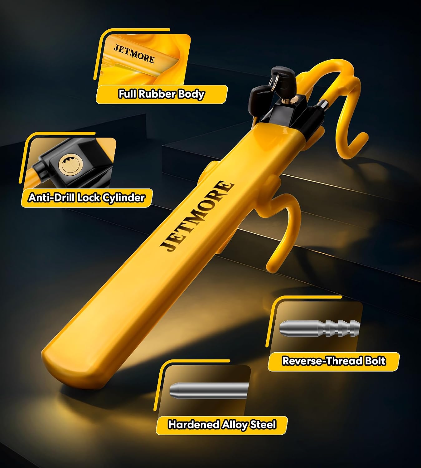JETMORE Steering Wheel Lock with Keys Adjustable Wheel Locks for Anti Theft