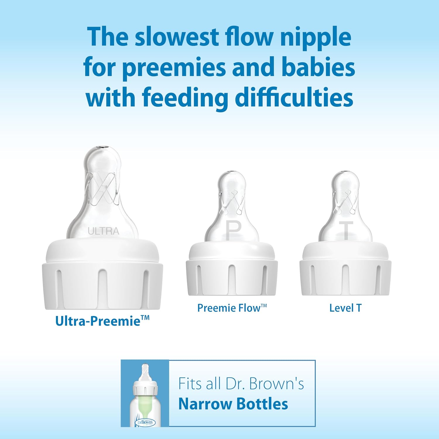 Dr. Brown's Narrow Anti-Colic Ultra-Preemie Baby Bottle Nipple, 0m+, 6-Pack