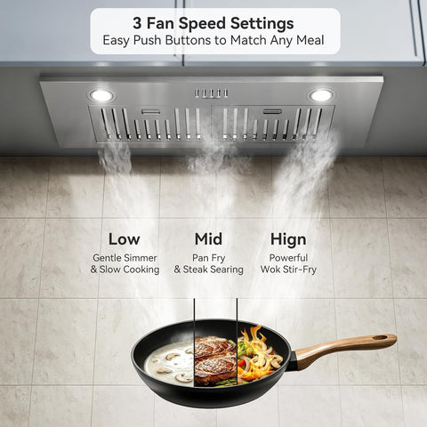 Hermitlux Insert Range Hood 30″ Built-in Vent Hood, 600 CFM for Kitchen
