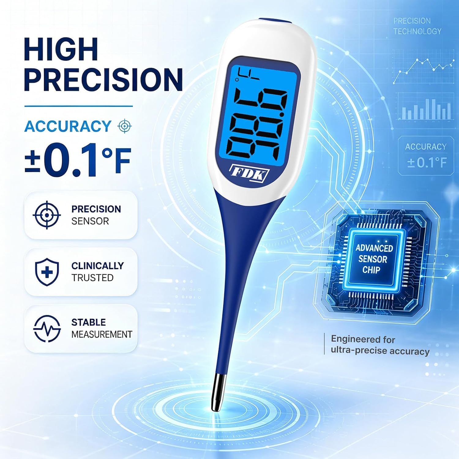 FDK 8-Second Large Digital Thermometer for Adults Fever Case