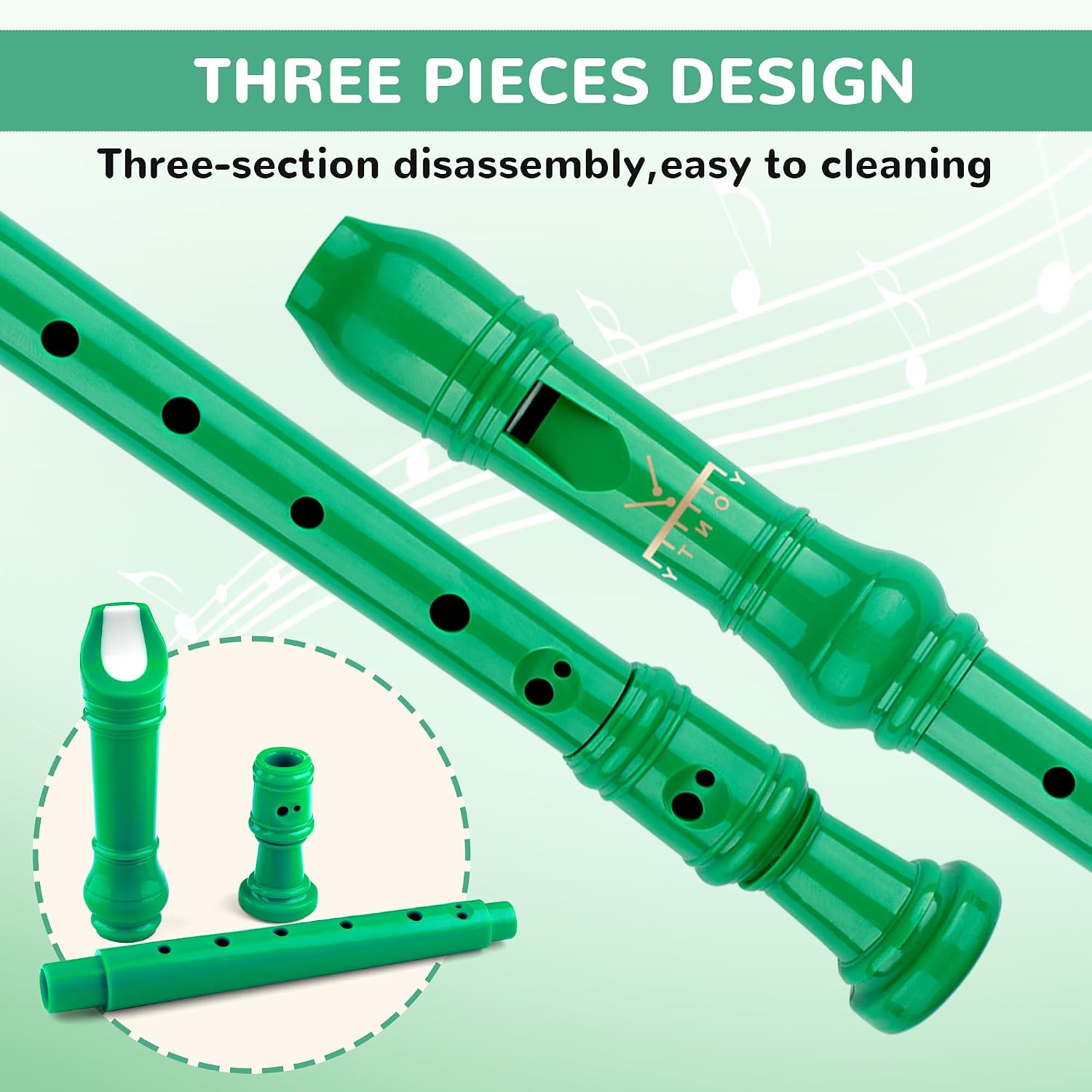 Soprano Recorder Instrument for Kids Students 8-Hole Flute Baroque Fingering with Cleaning Rod for School Beginners, Green Standard