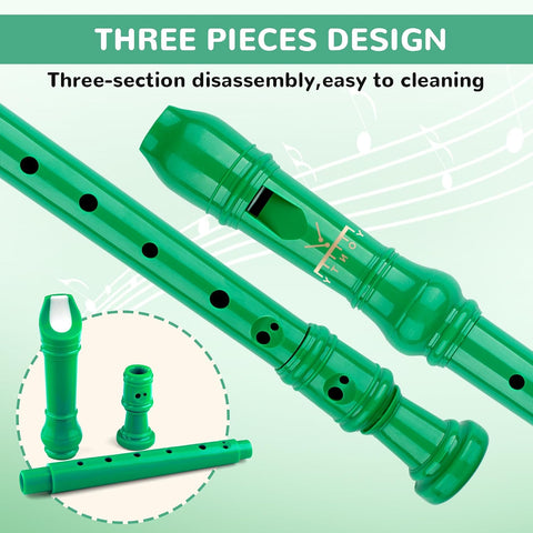 Soprano Recorder Instrument for Kids Students 8-Hole Flute Baroque Fingering with Cleaning Rod for School Beginners, Green Standard