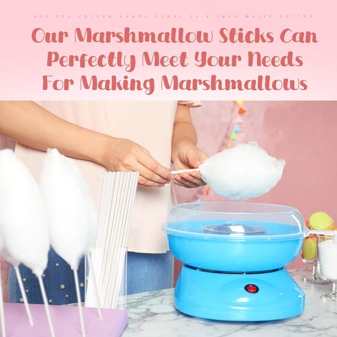 Honeydak 400 Pcs Cotton Candy Cones 13.8 Inch White Sticks for Parties