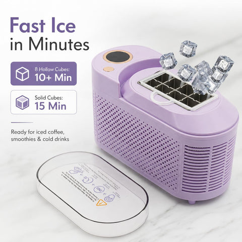 Portable Ice Maker Machine, Mini Cube Maker, Dual Power Fast Ice Making, 12V Car Compatibility, 8 Ice Cubes in 10 Minutes for Home, Office, Camping, Travel Use (Purple)