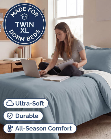 Duvet Cover Twin/Twin XL - 2 Piece Set, College Dorm Room - Steel Blue