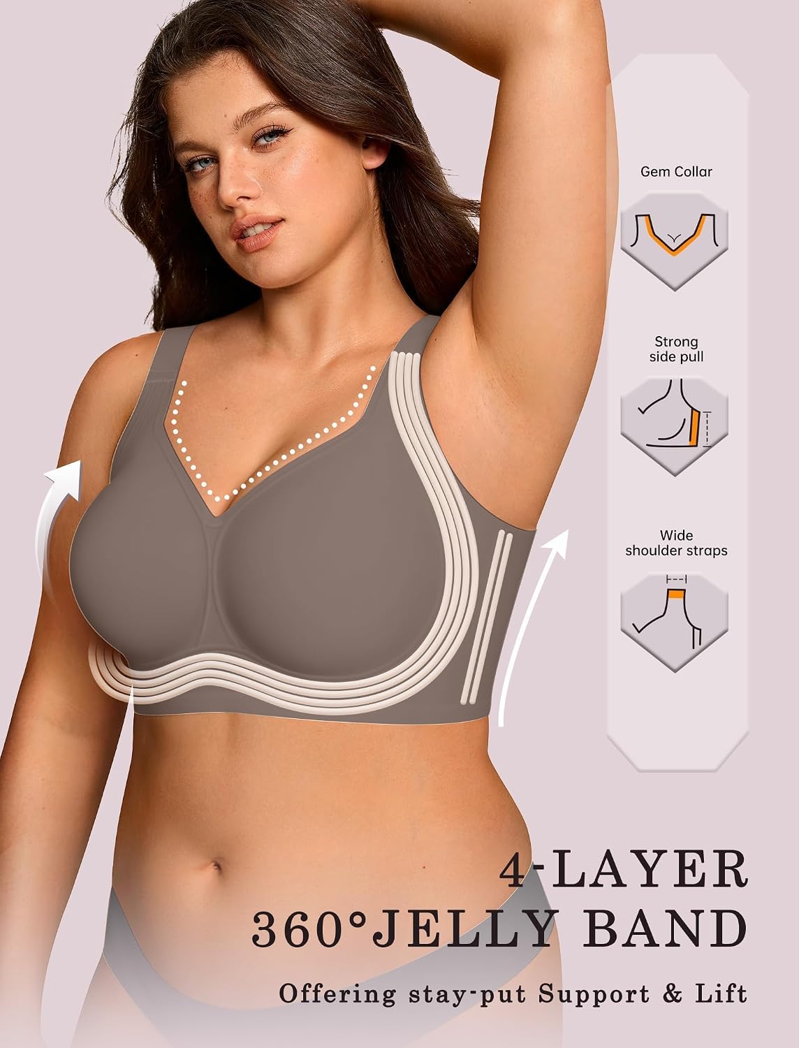 OEAK Womens Wireless Jelly Bras Plus Size Support Push Up Comfortable Bra