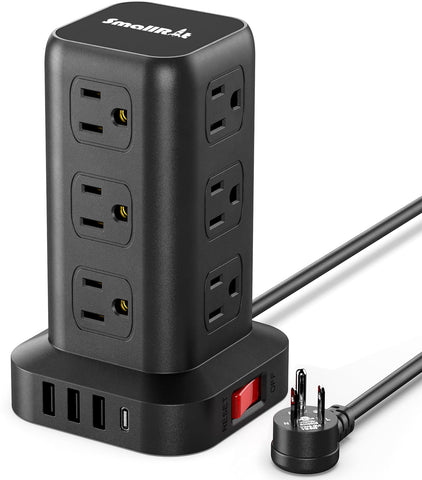 Extension Cord with Multiple Outlets, Surge Protector Power Strip Tower, 12 AC 4 USB，Surge Protector Tower 6.5FT Overload Protection for Home Office