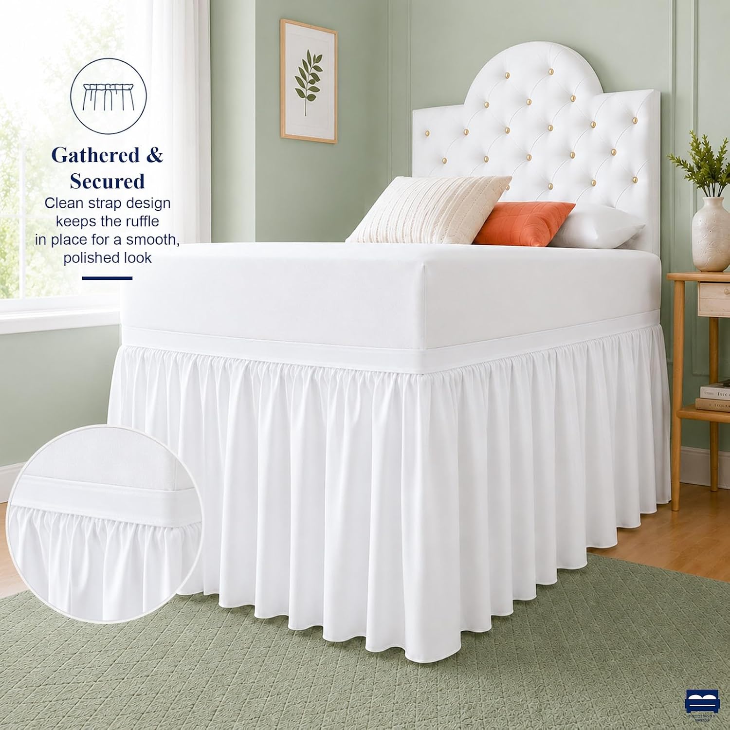 Cottingon Dorm Room Bed Skirt, 100% Microfiber, White, Twin XL-30 Drop