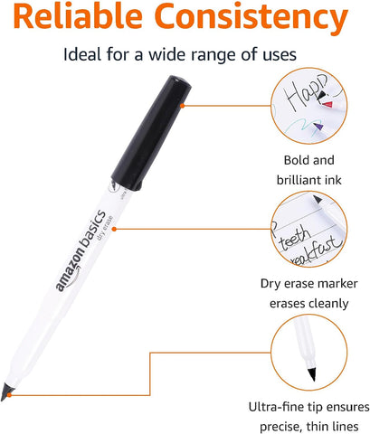 Amazon Basics Low Odor Ultra Fine Tip Dry Erase Whiteboard Markers for Teacher Supplies, Black, 24-Pack