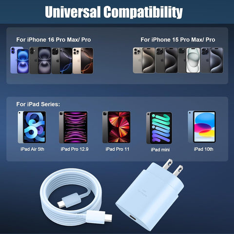 iPhone 16 15 17 Pro Max Charger 30W Type C Chargers USB C Fast Charger Block iPhone 16 Chargers Fast Charging with 8FT C Charging Cable for iPhone 17/17 Pro Max/16/16 Pro Max/15/15 Pro/iPad/Samsung