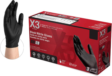 X3 Nitrile Disposable Gloves Latex Free 3 mil Black for Cooking Food Prep