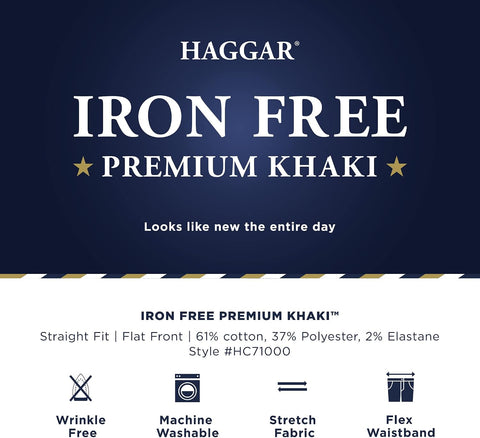 Haggar Men's Iron Free Premium Khaki Straight Fit Flat Front Pants