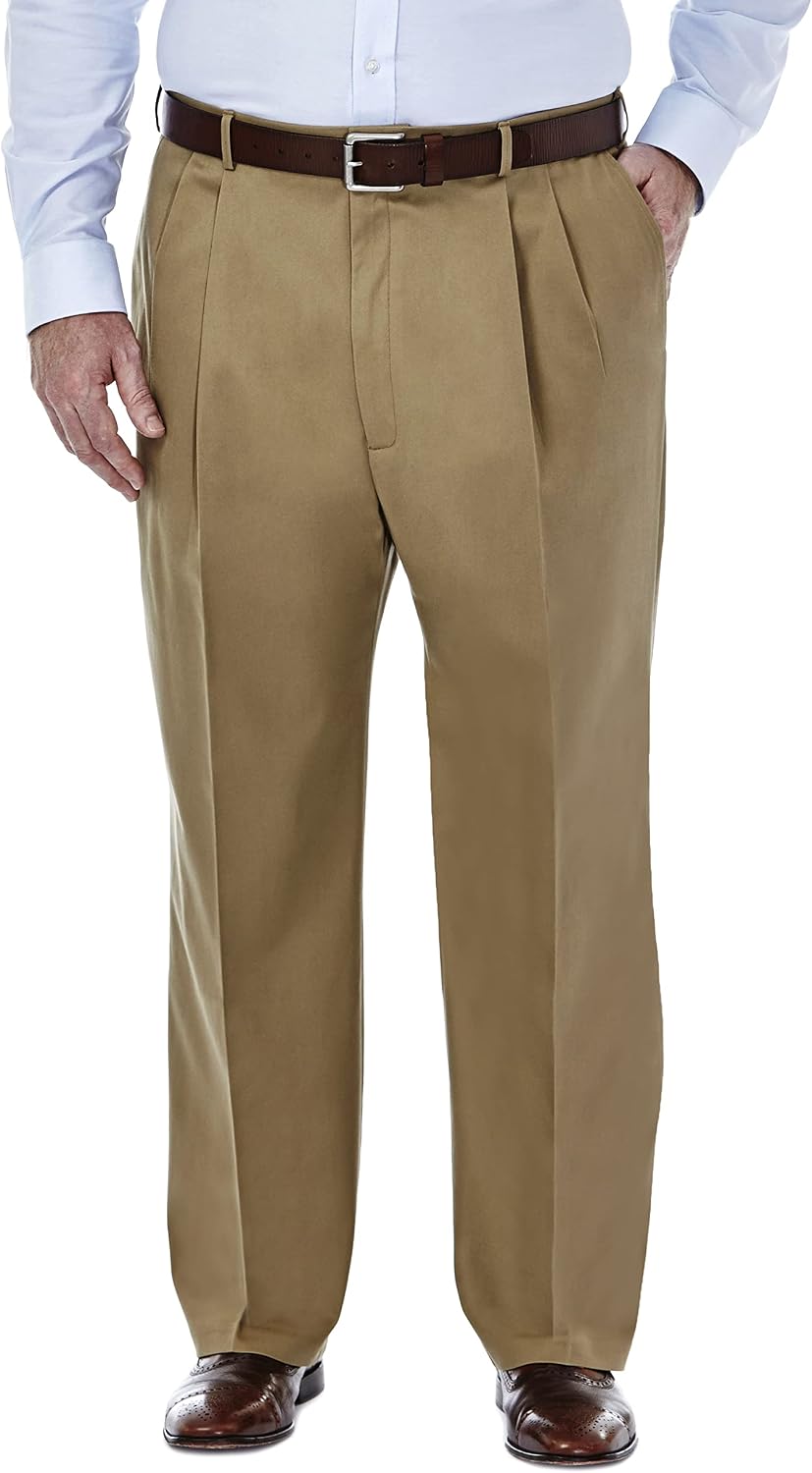 Haggar Men's Classic Fit Premium No Iron Khaki Pleated Pant