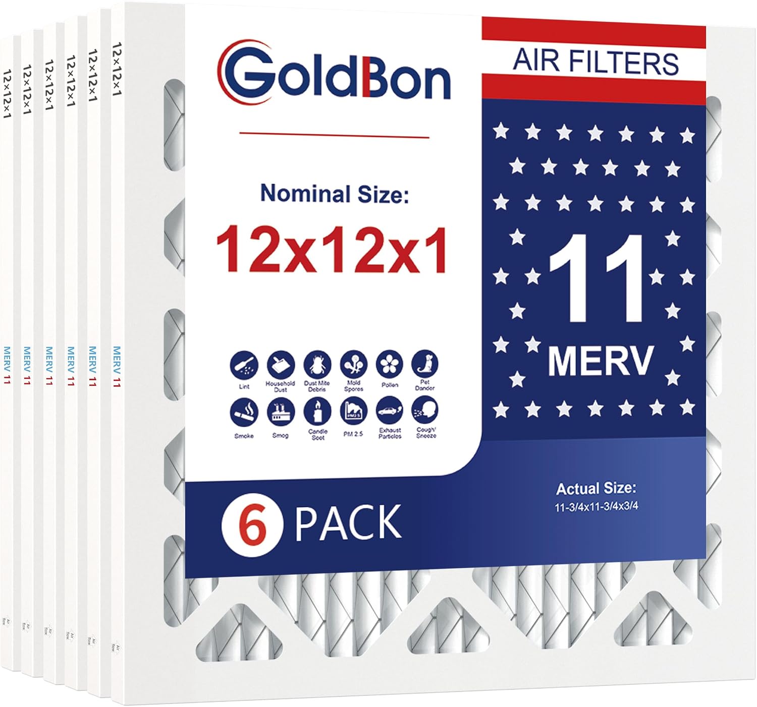 12x12x1 MERV 11 Air Filter 6-Pack for HVAC Furnace