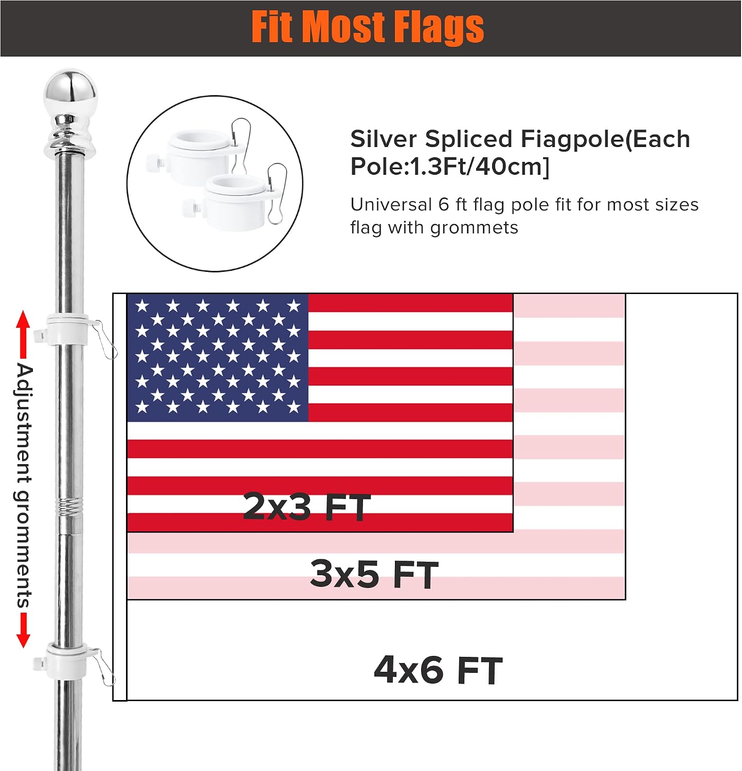 Flag Pole for House 6FT Flag Pole Kit American Flag Mounting Bracket Stainless Steel Heavy Duty for Garden Yard Truck Boat Rustproof (Without Bracket)