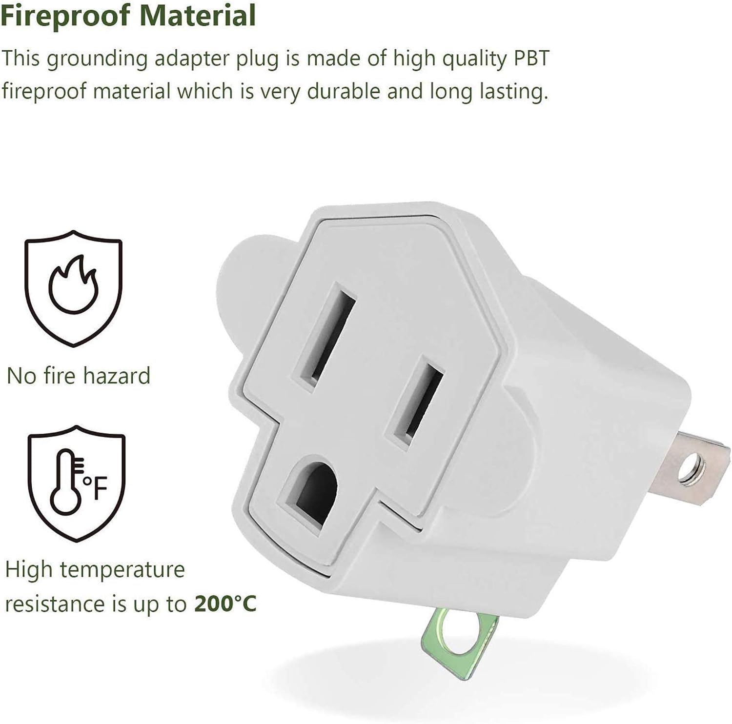 JACKYLED 6-Pack ETL Listed 3 Prong to 2 Prong Adapter Converter, Fireproof