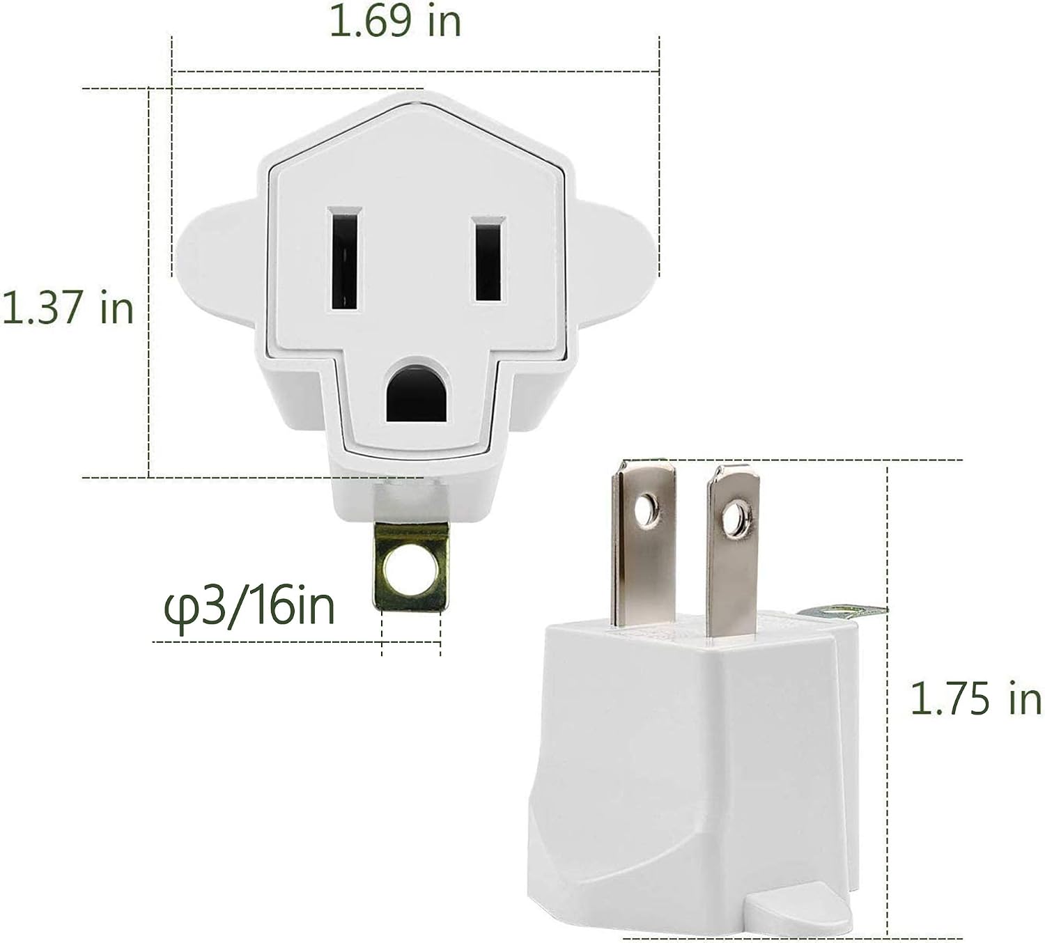 JACKYLED 6-Pack ETL Listed 3 Prong to 2 Prong Adapter Converter, Fireproof