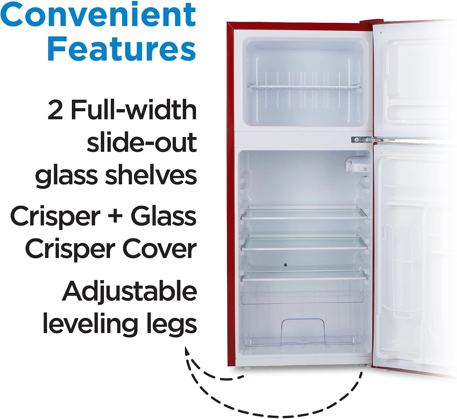 Commercial Cool 4.5 Cu. Ft. Refrigerator with Freezer, Vintage Style, Retro Fridge with 2 Slide-Out Glass Shelves, 6-Can Dispenser, Interior Light, R600a Refrigerant, CCRRD45HR, Red