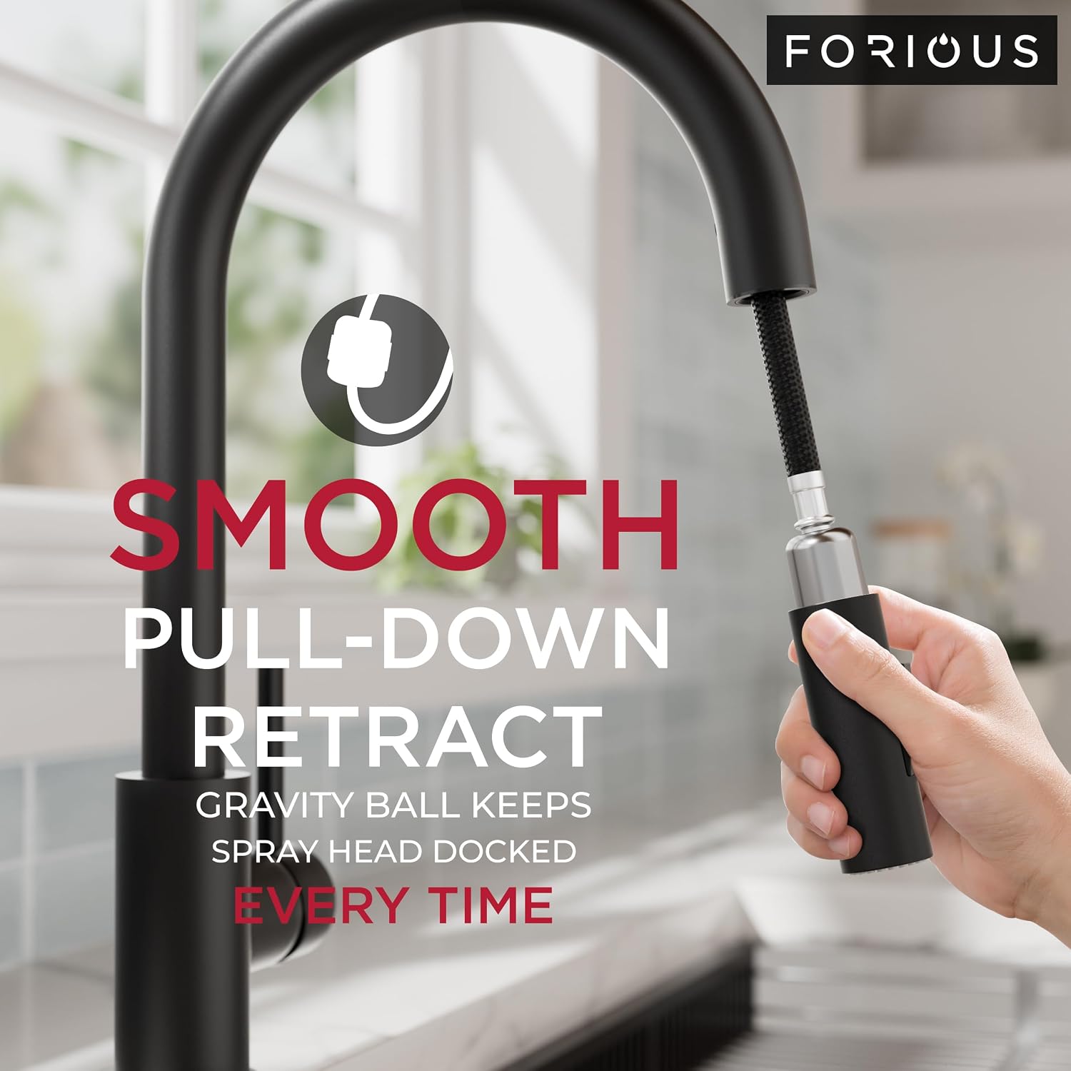 FORIOUS Kitchen Faucet, 2-Mode Pull Down Sprayer, Classic Matte Black