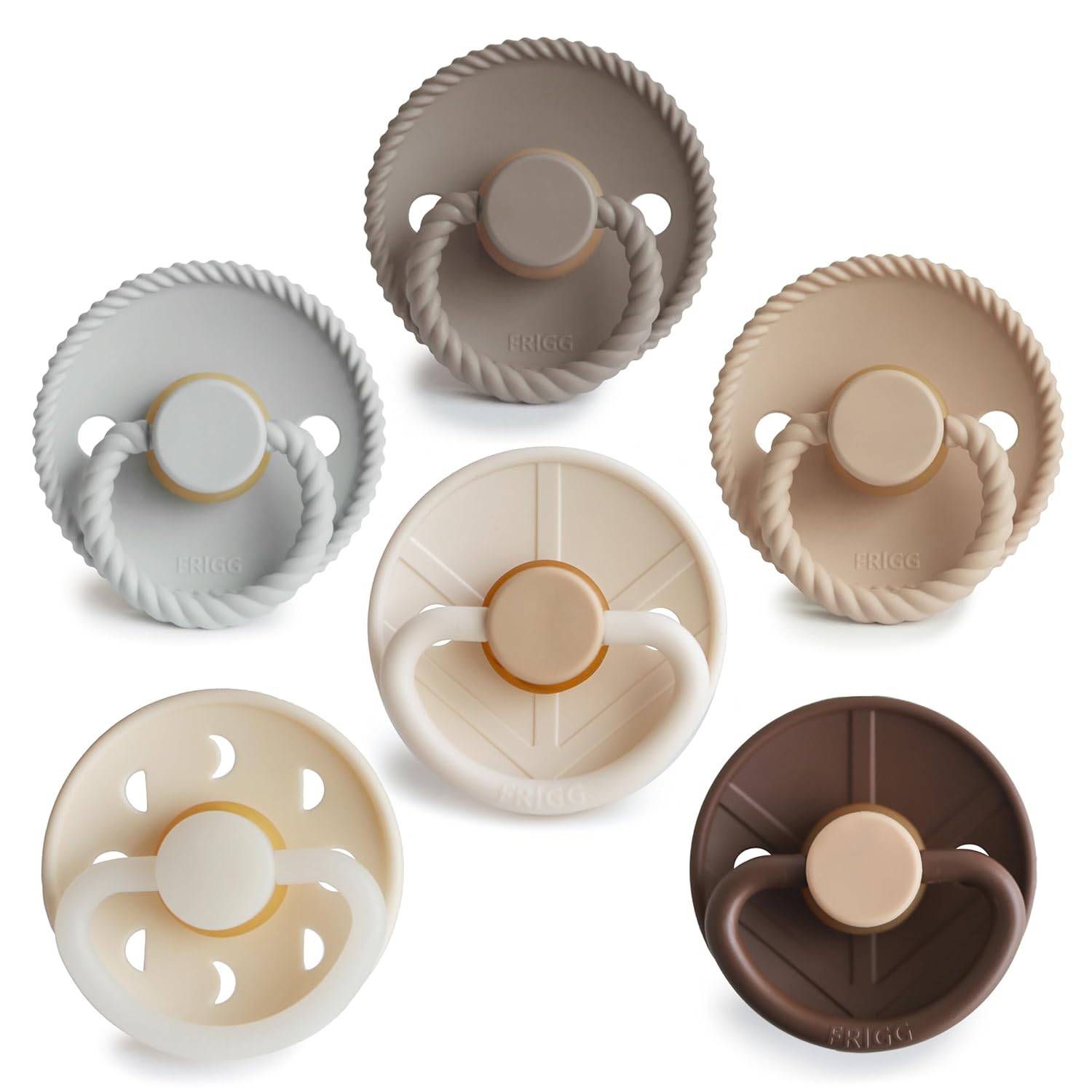 FRIGG Natural Rubber Baby Pacifier 6-Pack Earthy Wonder | Made in Denmark | BPA-Free (0-6 Months)