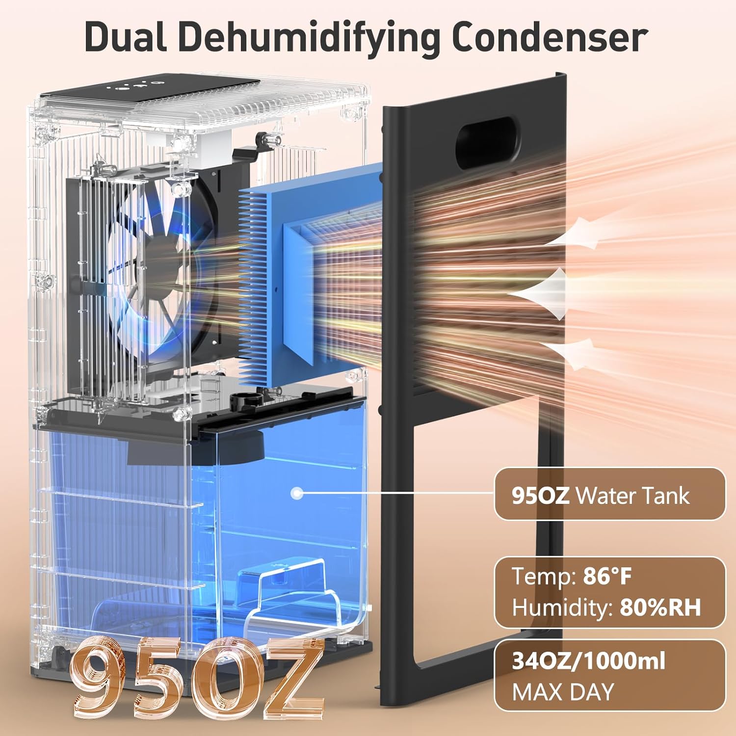 BEDRED Dehumidifier, 95OZ Dehumidifier for Home 1000 sq ft - Quiet with Auto Shut Off & Relaxing 7 Color Ambient Light, Ideal for Livingroom, Bedroom, Basement (Black)