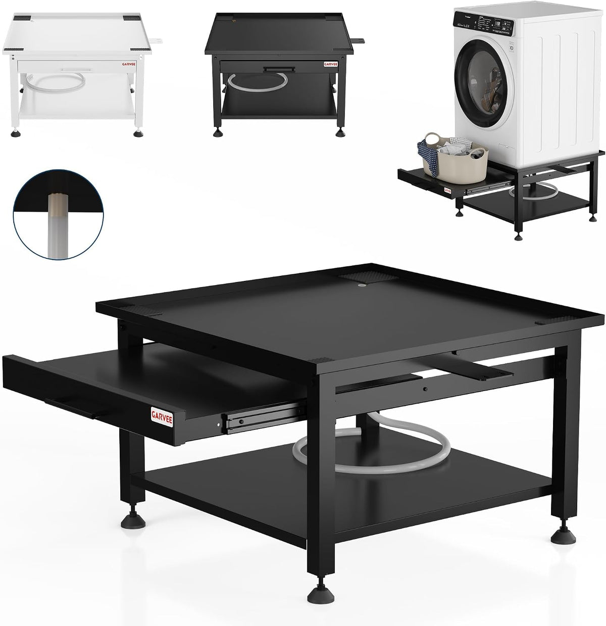 27'' Heavy Duty Washer Dryer Pedestal Stand - 1000lb Capacity, 16" Hight Laundry Pedestal with Adjustable Anti-Vibration Pads, Drain Pan and Hose, Steel Frame Washing Machine Base, Universal Fit