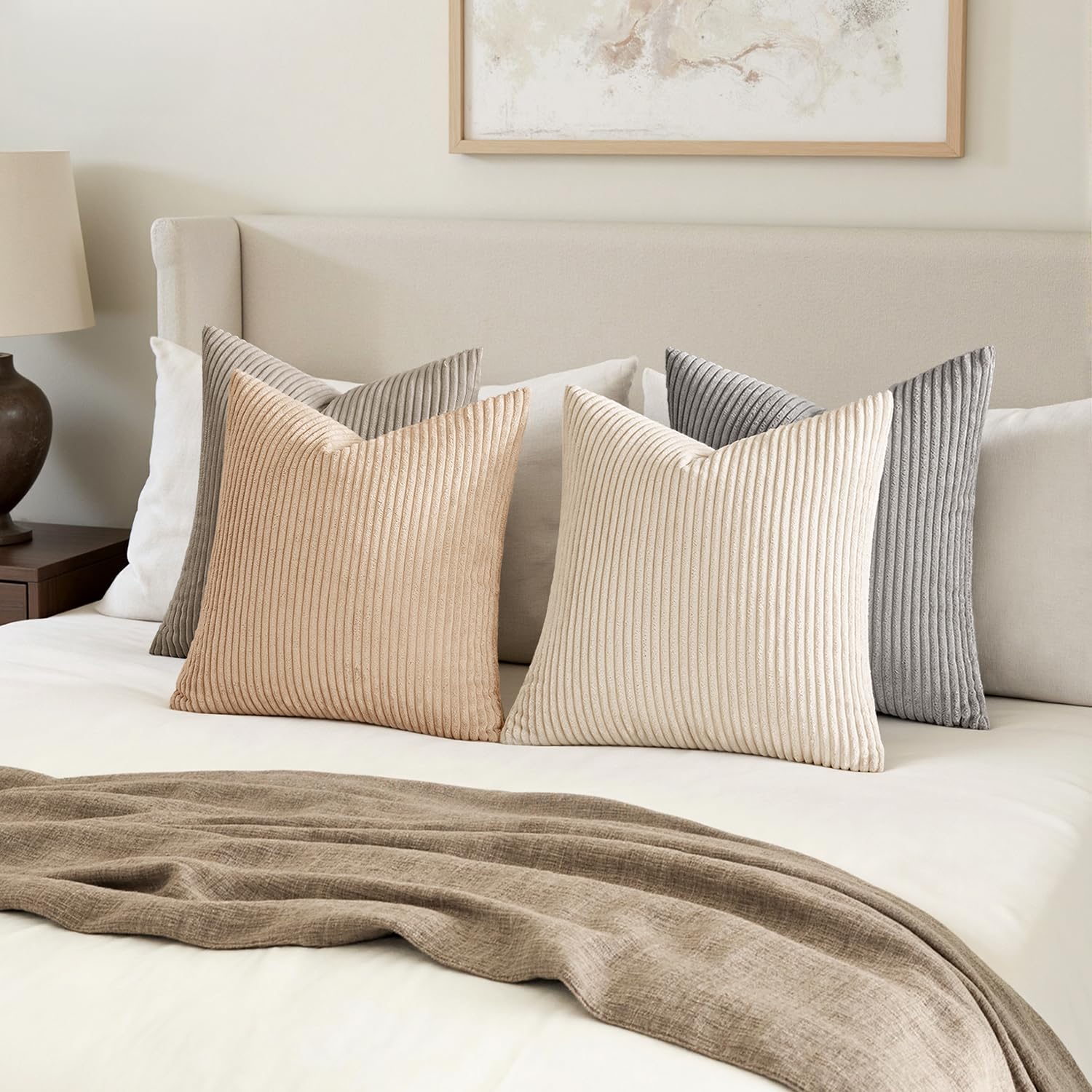 MIULEE Soft Corduroy Decorative Throw Pillow Covers Neutral Cream 18x18
