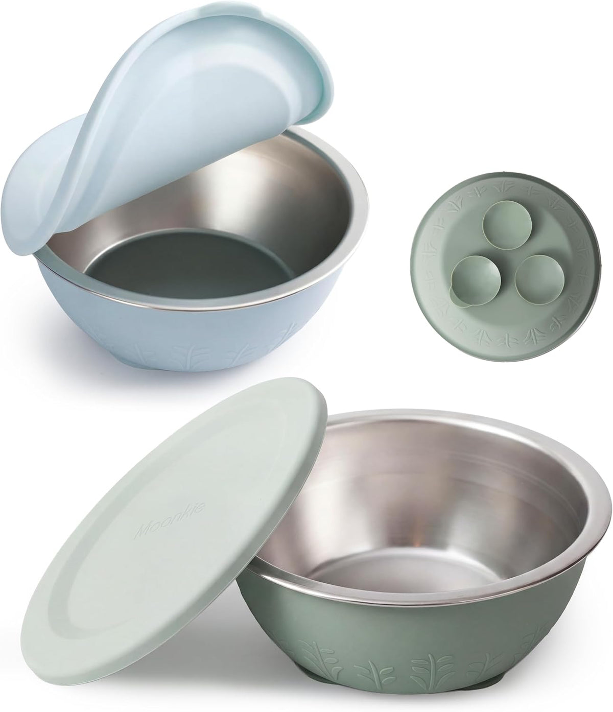Moonkie Baby Bowls with Suction, Stainless Steel & Silicone Toddler Bowls with Lids, Seamless One-Piece Design Silicone Bowls for Babies 4 Months+, 13oz, BPA-Free, Lead-Free, Dishwasher Safe, 2 Pack