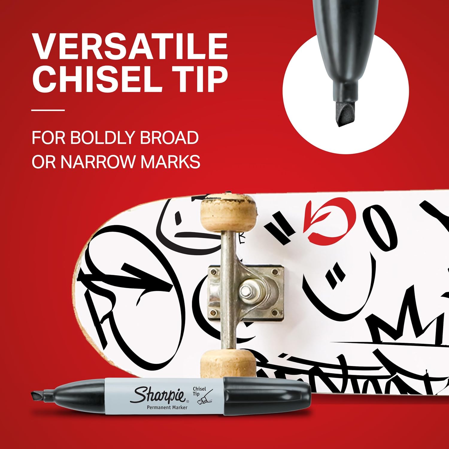 Sharpie Permanent Markers, Large, Chisel Tip, Black, 4 Count - Marks on Paper, Plastic, Metal, and More