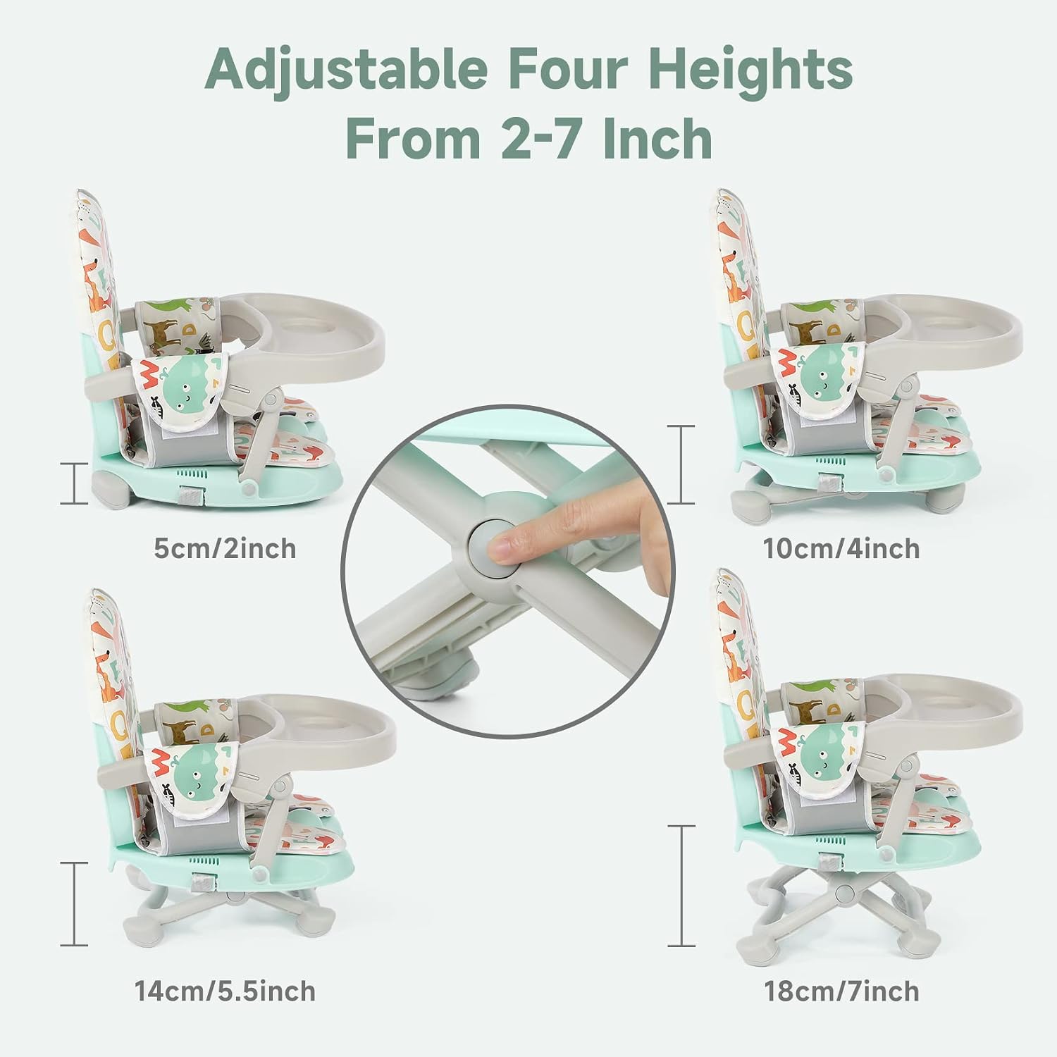 YOLEO Baby High Chair Booster Seat for Dining Table, Foldable High Chairs with Adjustable Heights, Travel Booster Seat with Removable Tray