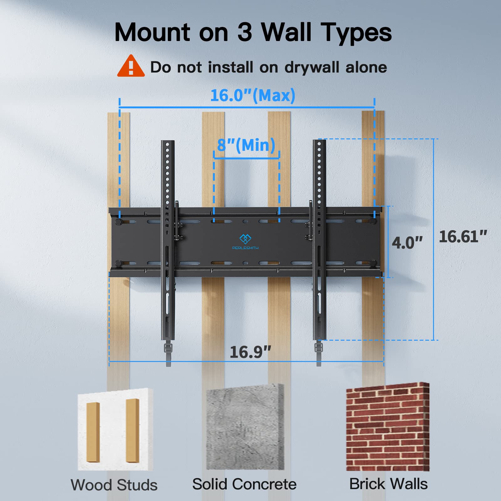 PERLESMITH Tilting TV Wall Mount Bracket Low Profile for Most 23-60 inch LED LCD OLED, Plasma Flat Screen TVs with VESA 400x400mm Weight up to 115lbs, Fits 16" Wood Stud