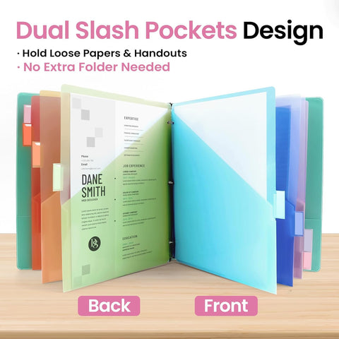 Taja 16 Count Dividers for 3 Ring Binder with Two Pockets, 8 Tabs Set