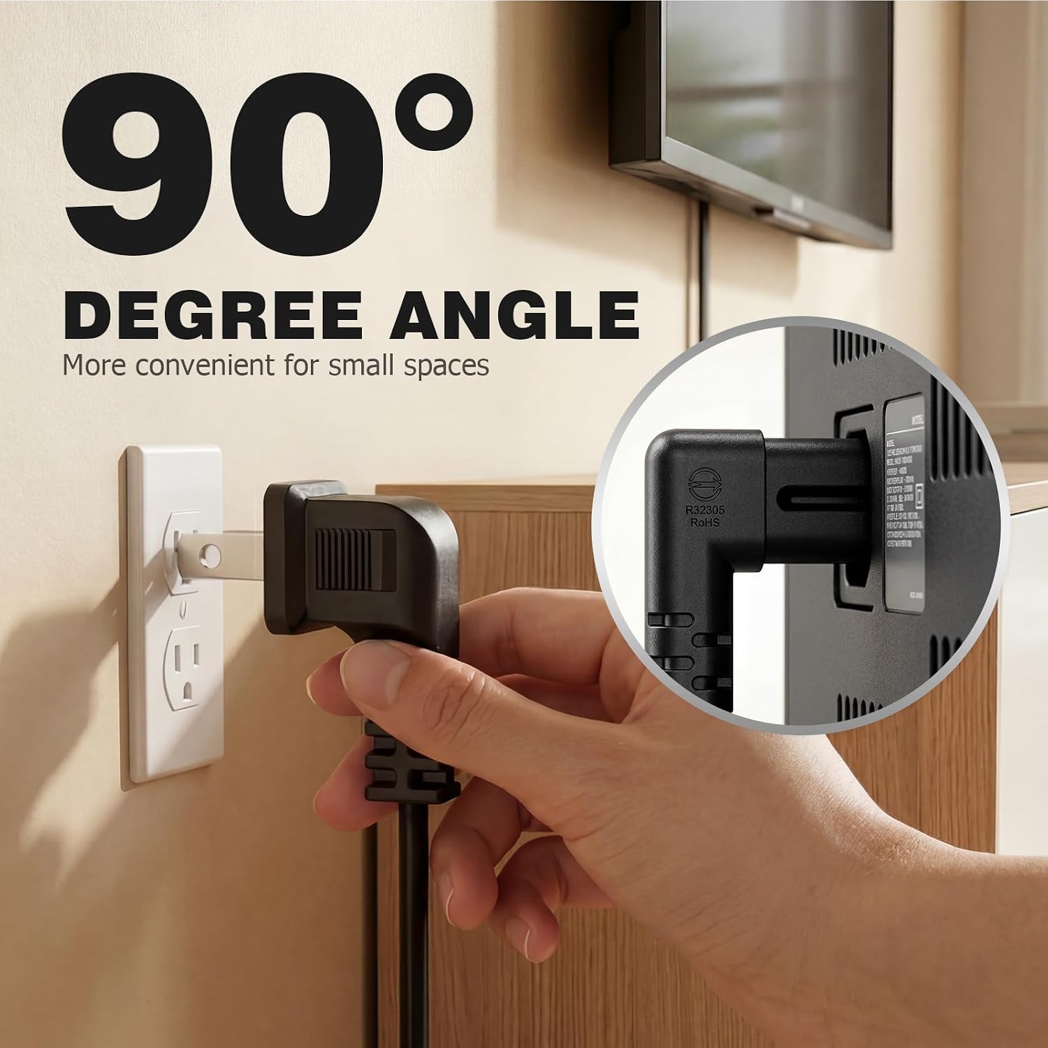 Ancable 25-Feet 90 Degree Angled 18AWG 2-Prong to L-Shaped C7 Power Cord Replacement for Samsung, Philips, Toshiba, LG, Sony, Sharp, Panasonic, Vizio LED TV, Sky Box