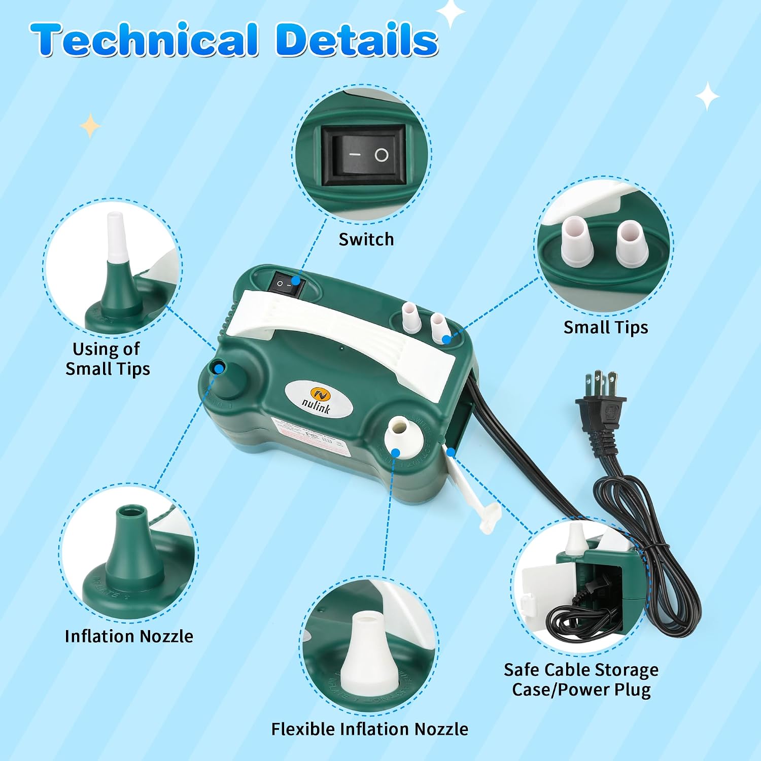Electric Balloon Pump, Portable Electric Balloon Blower Machine Balloon Air Pump Dual Nozzle 110V 600W Balloon Inflator for Party Decorations