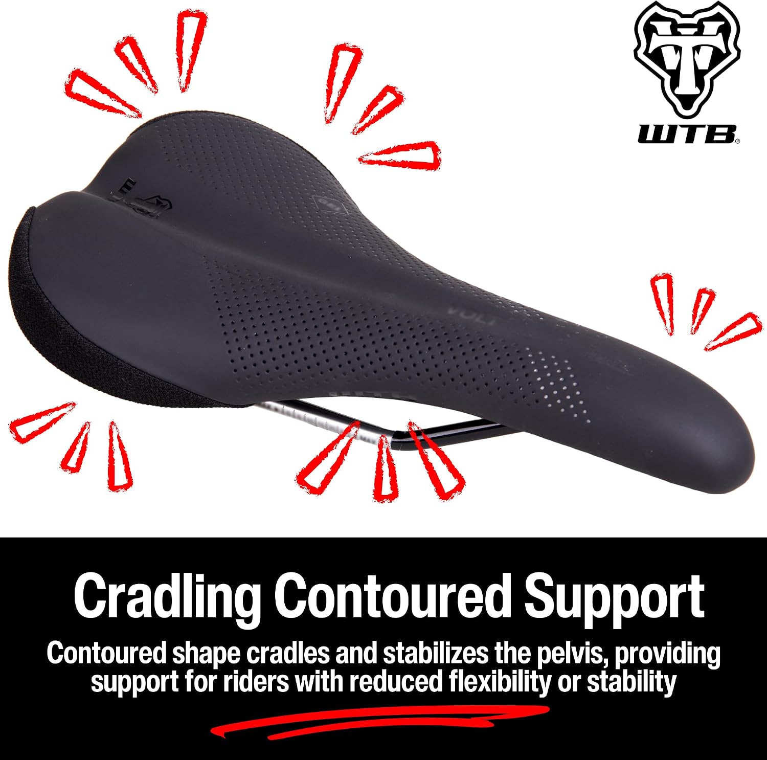WTB Volt Bike Seat (Saddle) - Comfortable Medium Thickness Padding - Mountain, Gravel & E-Bikes (3 Sizes, 3 Rail Options)