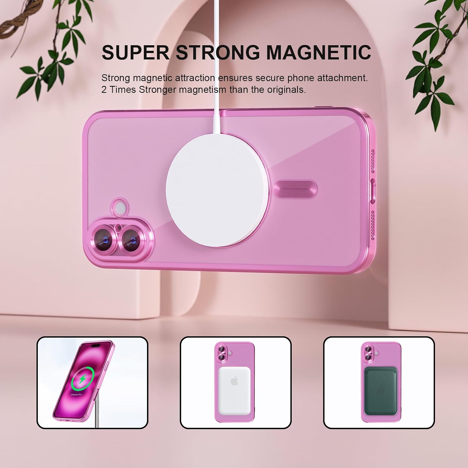 Misea Magnetic for iPhone 16 Case Compatible with MagSafe Hot Pink