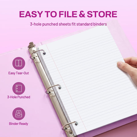 SUNEE 5 Subject Notebook College Ruled - 400 Pages, 9"x11", 5 Pocket Colored Dividers, 3-Hole Punched Paper, Purple