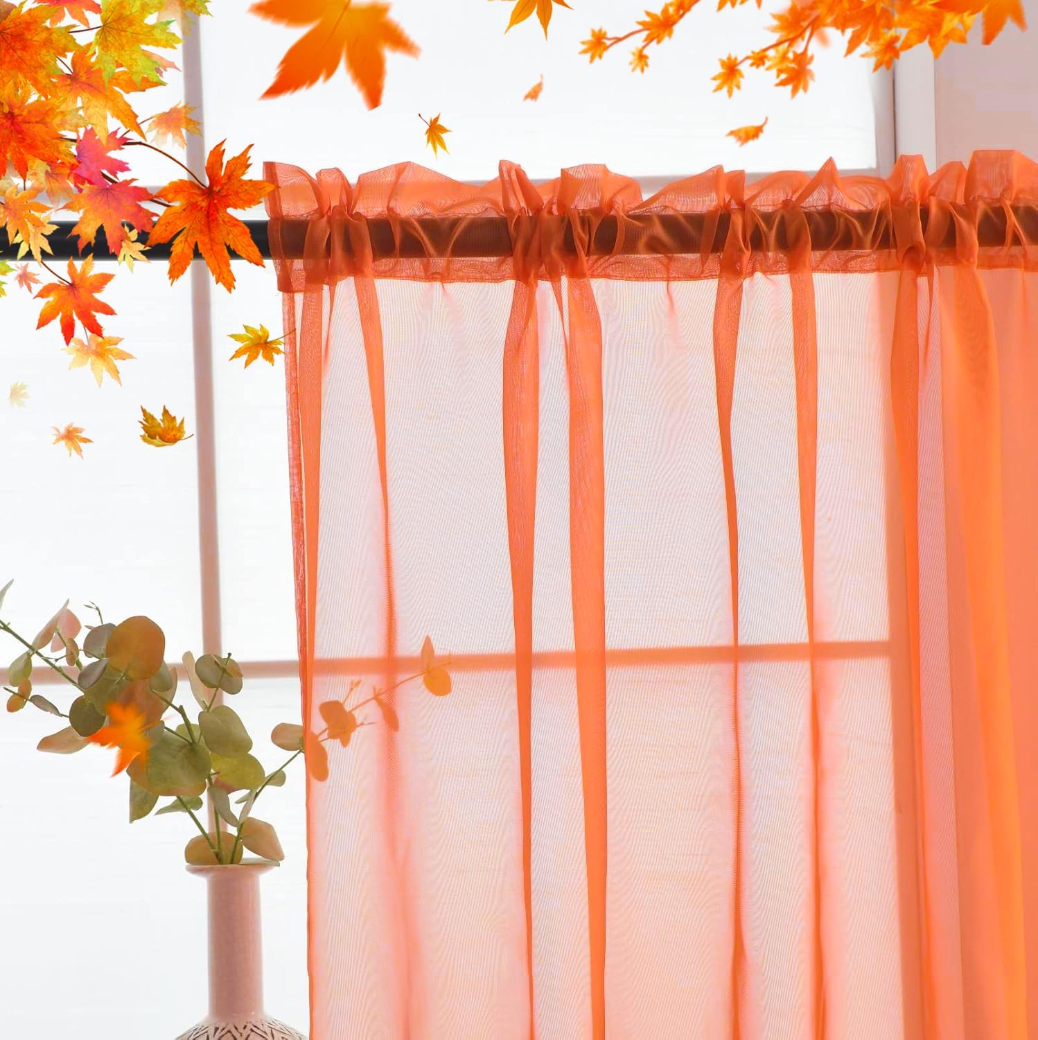 SpaceDresser Basic Rod Pocket Sheer Voile Window Curtain Panels Jaffa Orange 1 Pair 2 Panels 52 Width 63 Inch Long for Kitchen Bedroom Children Living Room Yard(Jaffa Orange,52 W x 63 L)