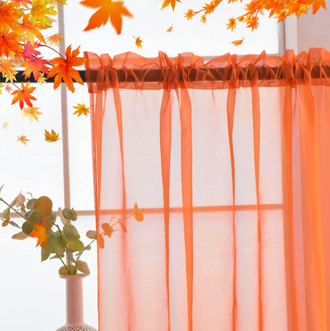 SpaceDresser Basic Rod Pocket Sheer Voile Window Curtain Panels Jaffa Orange 1 Pair 2 Panels 52 Width 63 Inch Long for Kitchen Bedroom Children Living Room Yard(Jaffa Orange,52 W x 63 L)