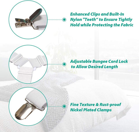RayTour Bed Sheet Holder Straps 4 Pack - Elastic Sheet Keepers for Fitted Sheets