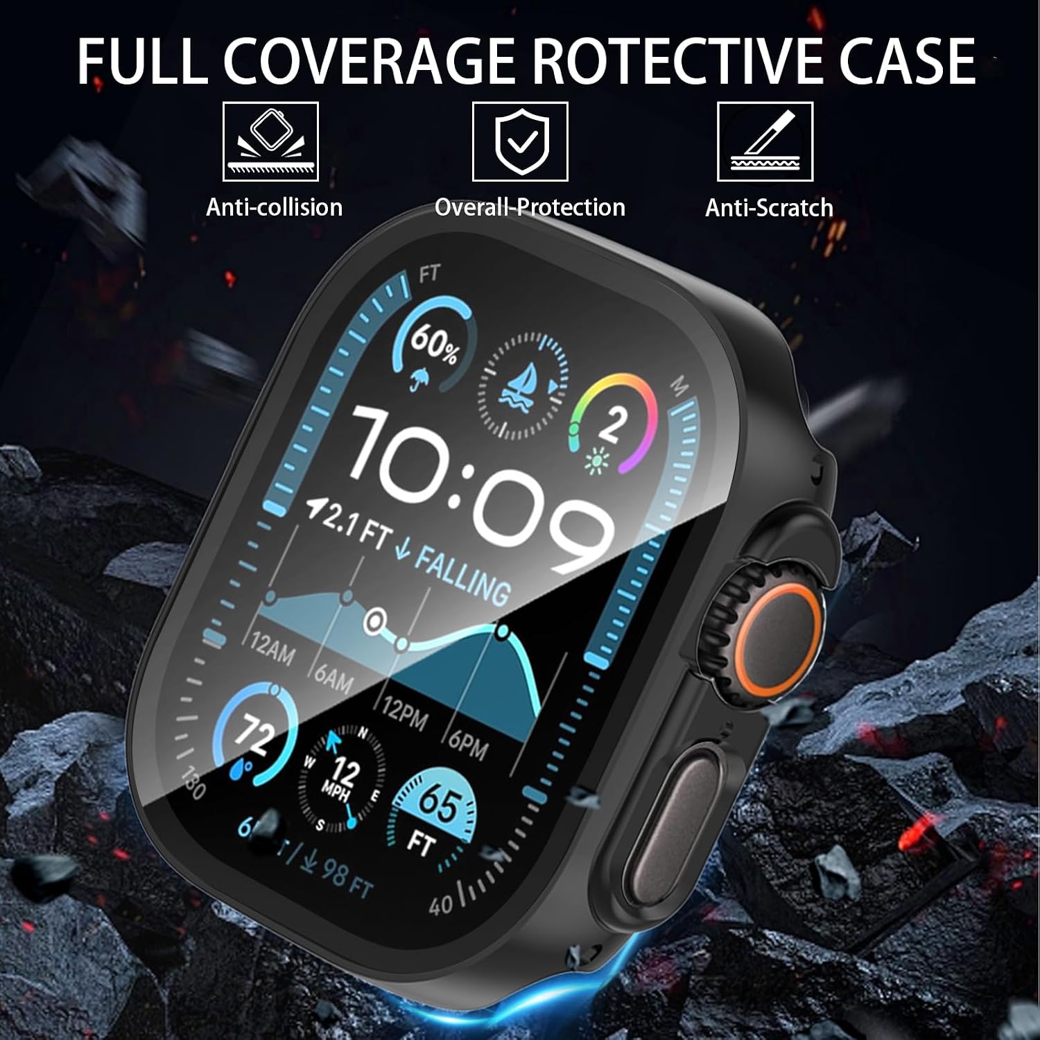 [6 Pack] Case for Apple Watch Ultra 3/Ultra 2/Ultra 49mm Screen Protector with Ultra-Thin Tempered Glass, Full Coverage Anti-Scratch Hard Face Cover for iWatch 49 mm