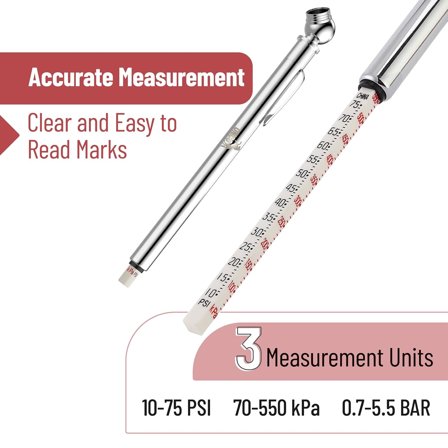 UNCO- Pencil Tire Pressure Gauge, 2 Pack, 10-75 PSI, Stainless Steel Body