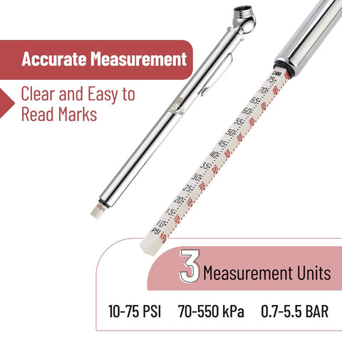 UNCO- Pencil Tire Pressure Gauge, 2 Pack, 10-75 PSI, Stainless Steel Body