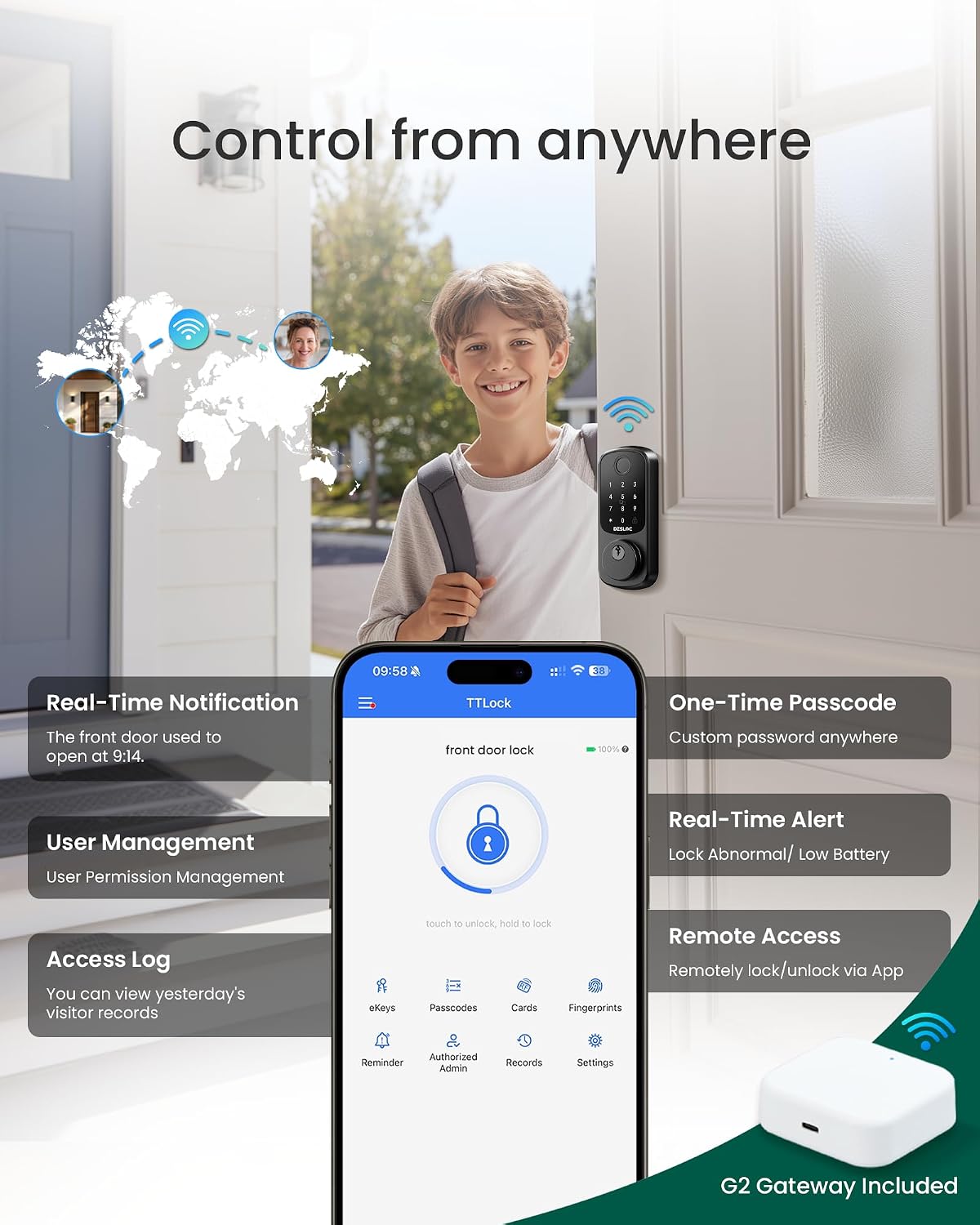 DESLOC WiFi Fingerprint Smart Lock with App Control and Keypad