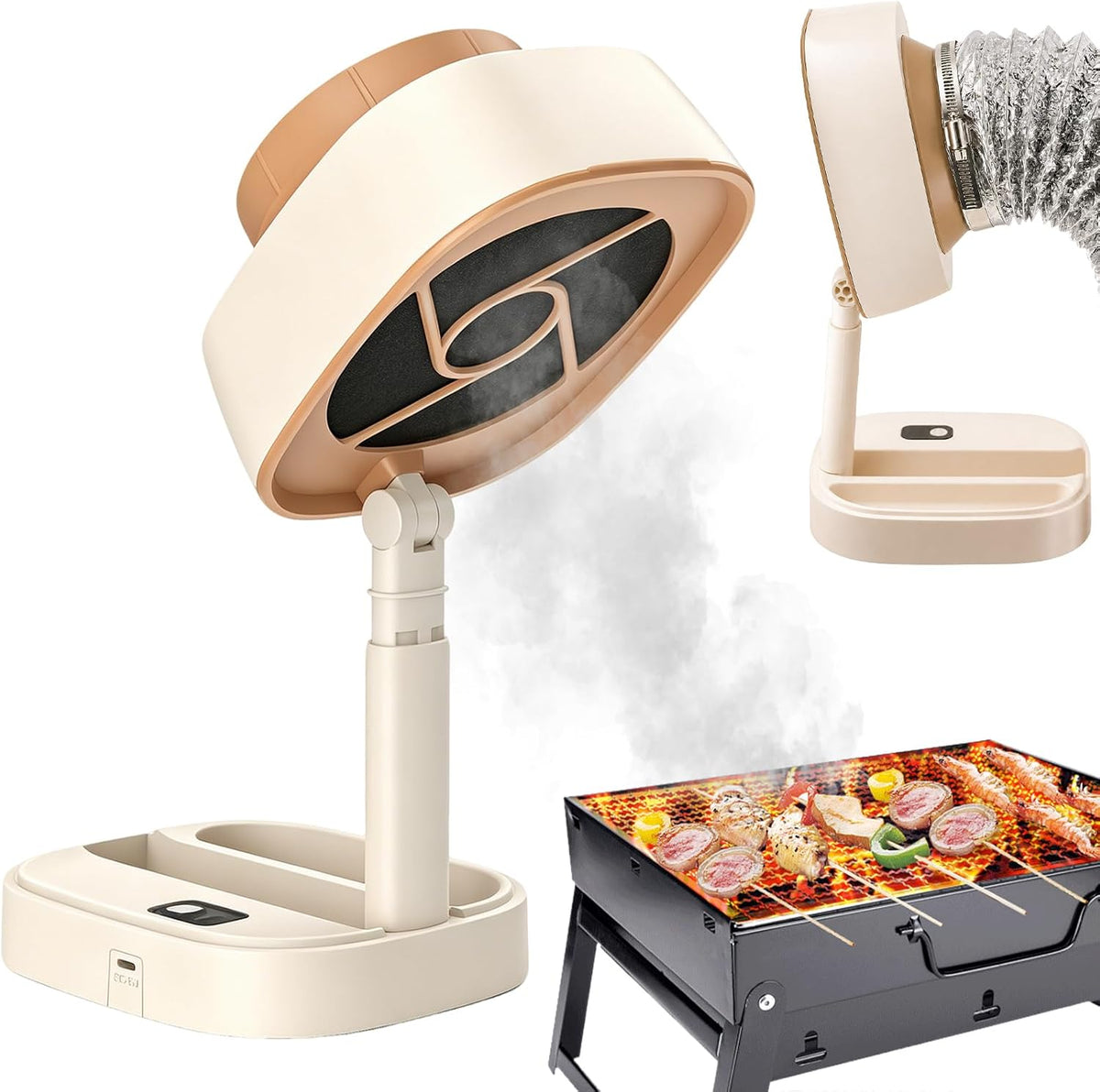Portable Range Hood, 2027 Upgraded Reinforced Version, 5-Speed Adjustable Exhaust Fan, Low Noise Foldable Desktop Range Hood, with Duct Pipe for Apartments, Dorm, RV, Indoor BBQ, Off-white