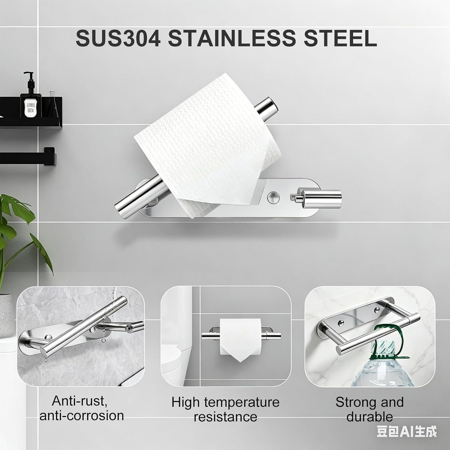 SetSail Toilet Paper Holder Adhesive or Screw-in Mirror Silver