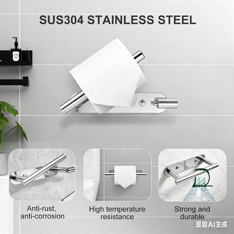SetSail Toilet Paper Holder Adhesive or Screw-in Mirror Silver