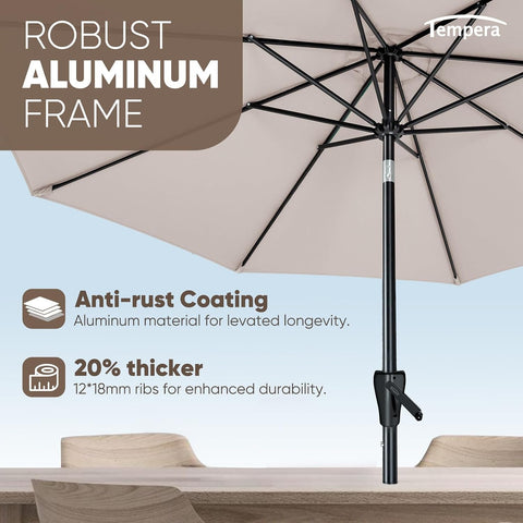 Tempera Patio Market Outdoor Table Umbrella with Push Button Tilt and Crank, Large Sun Umbrella with Sturdy Pole & Fade Resistant Canopy, Easy to Set